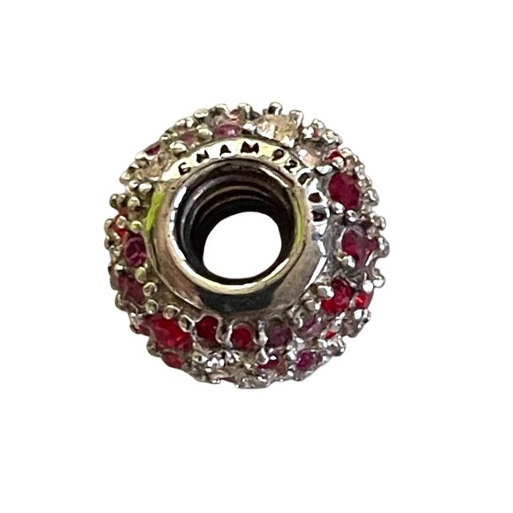 Chamilia Sterling Silver Bracelet w/ Red, Pink & Clear Crystal Charm in Gift Box - Picture 6 of 9